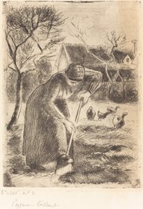 Talonpoikanainen kaivamassa talonpoikaistyötä, 1890. tekijältä Camille Pissarro