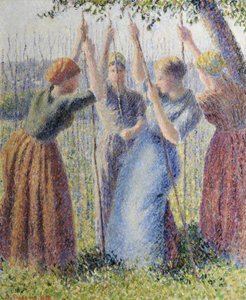 Talonpoikaisnaiset istuttavat rammesia tekijältä Camille Pissarro