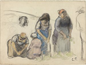 Herneenkorjuukoneet [recto], n. 1880. tekijältä Camille Pissarro