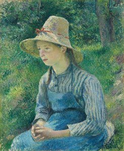 Talonpoikatyttö, jolla on olkihattu tekijältä Camille Pissarro