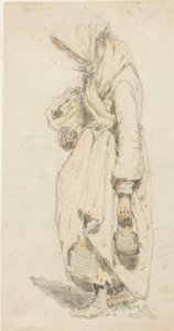 Talonpoikaisnainen (etusivu); poika kalastusvavan kanssa (kääntöpuoli). tekijältä Camille Pissarro