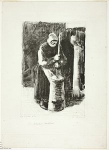 Talonpoikanainen vatkaa maitoa tekijältä Camille Pissarro