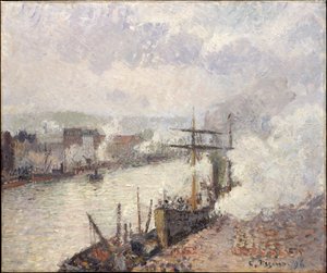 Höyrylaivat Rouenin satamassa tekijältä Camille Pissarro