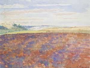 Tutkimus maisemasta, jossa on kynnetty pelto, Eragny-sur-Epte, c1886-1890 tekijältä Camille Pissarro