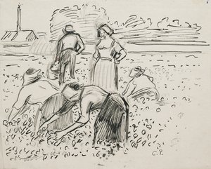 Tutkimus viidestä pellolla työskentelevästä talonpoikahahmosta, 1887 tekijältä Camille Pissarro