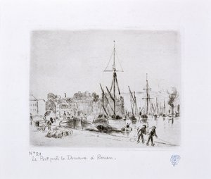 Satama lähellä Rouenin tullia) tekijältä Camille Jacob Pissarro