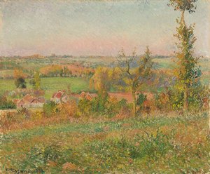 Thiercevillen kukkulat nähtynä Country Lane -alueelta, Eragnyn lähistöltä; Les coteaux de Thierceville vus de la cavee, environs d"Eragny, 1884 tekijältä Camille Jacob Pissarro