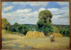 Sadonkorjuu Montfoucaultissa Mayennessa Camille Pissarron (1830-1903) maalaus 1876 su. 0,65x0,92 m Pariisi, musee d