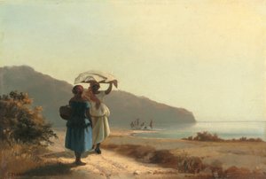 Kaksi naista juttelemassa meren rannalla, St. Thomas tekijältä Camille Pissarro