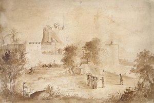 Näkymä sotilaslinnoitukselle, Christiansfort, Charlotte Amalie, St Thomas, Länsi-Intia tekijältä Camille Jacob Pissarro