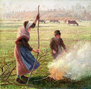 White Frost, nainen rikkoo puuta tekijältä Camille Jacob Pissarro
