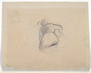 Nainen polvistuva (recto); Kaksi maatilan naista polvistumassa (käänteinen) tekijältä Camille Pissarro
