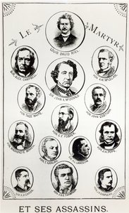 Louis Riel (1844-85) ja hänen salamurhaajat, kuvitus Le Gibet de Reginasta, julkaistu 1886