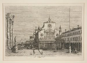 Kuvitteellinen näkymä S. Giacomo di Rialtoon, sarjasta Vedute (Views) tekijältä Canaletto (Giovanni Antonio Canal)