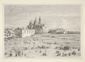 S. Giustina julkaisussa Pr? della Valle, sarjasta Vedute (Views) tekijältä Canaletto (Giovanni Antonio Canal)