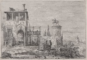 Ratsastusmonumentti sarjasta Vedute (Näkymät) tekijältä Canaletto (Giovanni Antonio Canal)