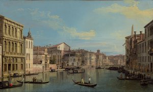 Grand Canal Venetsiassa Palazzo Flanginista Campo San Marcuolaan. tekijältä Canaletto (Giovanni Antonio Canal)