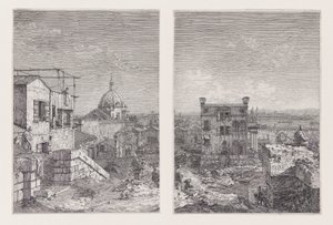 Talo, jossa on kirjoitus, sarjasta Vedute (Näkymät) tekijältä Canaletto (Giovanni Antonio Canal)