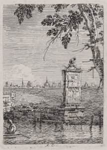 Pieni monumentti sarjasta Vedute (Näkymät) tekijältä Canaletto (Giovanni Antonio Canal)