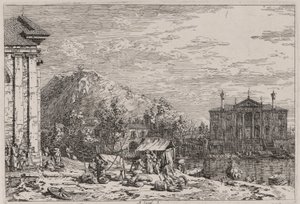 The Market at Dolo, sarjasta Vedute (Views) tekijältä Canaletto (Giovanni Antonio Canal)