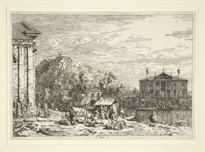 The Market at Dolo, sarjasta Vedute (Views) tekijältä Canaletto (Giovanni Antonio Canal)