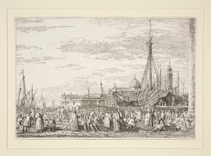 The Market on the Molo, sarjasta Vedute (Views) tekijältä Canaletto (Giovanni Antonio Canal)
