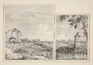 Wagon Passing a Bridge, sarjasta Vedute (Views) tekijältä Canaletto (Giovanni Antonio Canal)