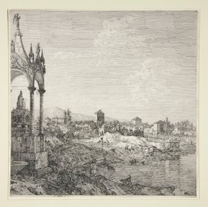 Näkymä kaupunkiin piispan kanssa tekijältä Canaletto (Giovanni Antonio Canal)