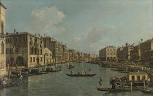 Saksa: Der Canal Grande mit Blick in südöstlicher Richtung auf die Rialtobrücke Canal Grande, josta on näkymä kaakkoon kohti Rialton siltaa. tekijältä Canaletto