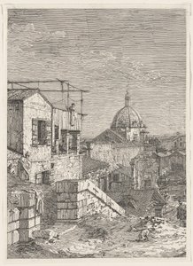 Kuvitteellinen näkymä Venetsiaan (vasen osa) tekijältä Canaletto