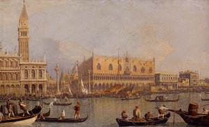 Italian: Veduta del Palazzo Ducale di Venezia Näkymä Venetsian herttuan palatsista. tekijältä Canaletto