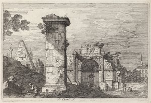 Maisema raunioineen monumentteineen tekijältä Canaletto