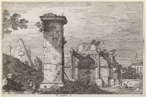 Maisema raunioineen monumentteineen, n. 17351746. tekijältä Canaletto
