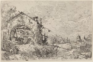Maisema naisen kanssa kaivossa tekijältä Canaletto