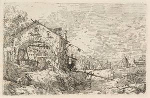 Maisema, jossa nainen on kaivolla tekijältä Canaletto