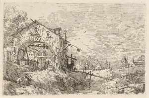 Maisema naisen kanssa kaivossa, c. 1740. tekijältä Canaletto