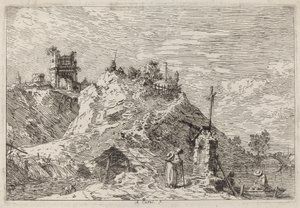 Maisema pyhiinvaeltajan kanssa rukouksessa, n. 17351746. tekijältä Canaletto