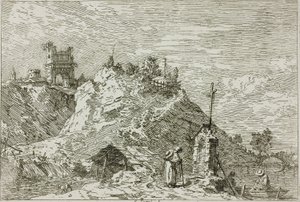 Maisema pyhiinvaeltajan kanssa rukouksessa, Vedutesta tekijältä Canaletto