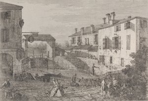 Le porte del Dolo: Dolon sulkujen soikea allas, laituriin kiinnitetty proomu..., 1735-46. tekijältä Canaletto