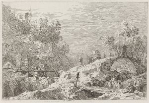 Vuoristomaisema viidellä sillalla [alhaalla oikealla], c. 17351746. tekijältä Canaletto