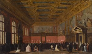 Ulkomaisten suurlähettiläiden vastaanotto Dogen palatsissa, Venetsiassa tekijältä Canaletto