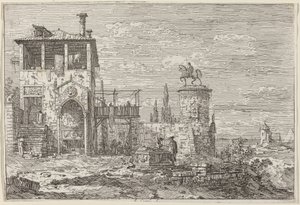 Ratsastusmonumentti, n. 17351746. tekijältä Canaletto
