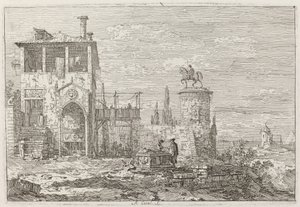 Ratsastusmonumentti [ylhäällä oikealla] tekijältä Canaletto