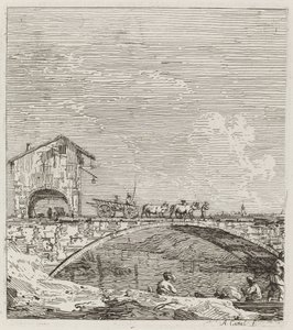Sillan yli kulkeva vaunu, n. 17351746. tekijältä Canaletto
