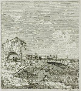 Vaunu, joka kulkee sillan yli, Vedutesta tekijältä Canaletto