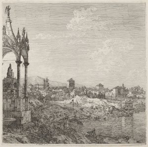 Näkymä kaupunkiin, jossa on piispan hauta tekijältä Canaletto