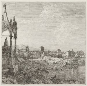Näkymä kaupunkiin, jossa on piispan hauta, n. 17351746. tekijältä Canaletto