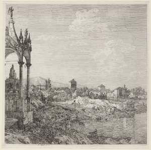 Näkymä kaupunkiin, jossa on piispan hauta, n. 1740. tekijältä Canaletto