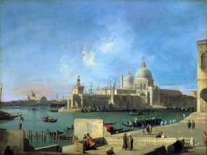 Näkymä tervehdys Grand Canalin sisäänkäynniltä, Venetsia, c1727-1728 tekijältä Giovanni Antonio Canal