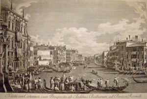 Vesijuhla Grand Canalilla, Venetsia. Vasemmalla etualalla 1500-luvulla rakennettu Palazzo Balbi. tekijältä Canaletto